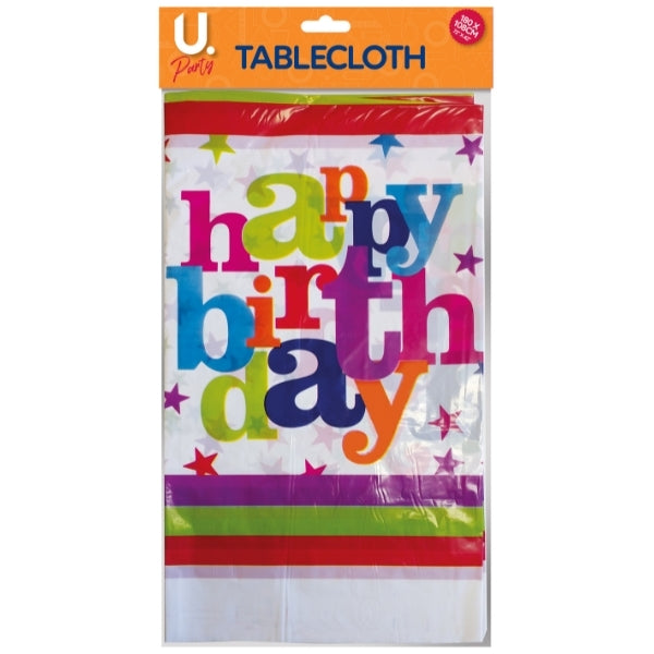 Plastic Happy Birthday Tablecloth 180 x 108 cm P2764 (Parcel rate)