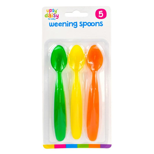 Plastic Baby Weaning Spoons Pack of 5 Assorted Colours 323717 (Parcel Rate)