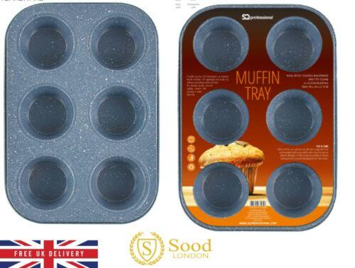 Metal Muffin Cupcake Baking Tray 6 Cups 26 x 18 x 3 cm Speckled Grey 8184 (Parcel Rate)