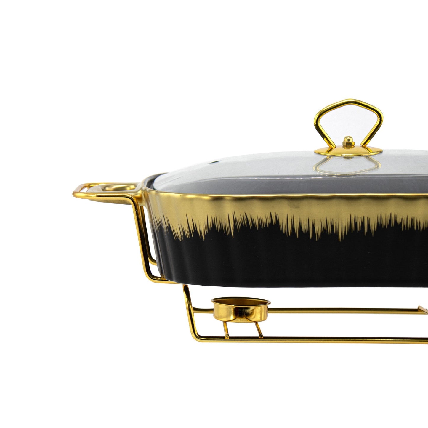 SQ Professional Durane Porcelain Banquet Chafing Dish 1.5L Black-Gold 10668 (Big Parcel Rate)