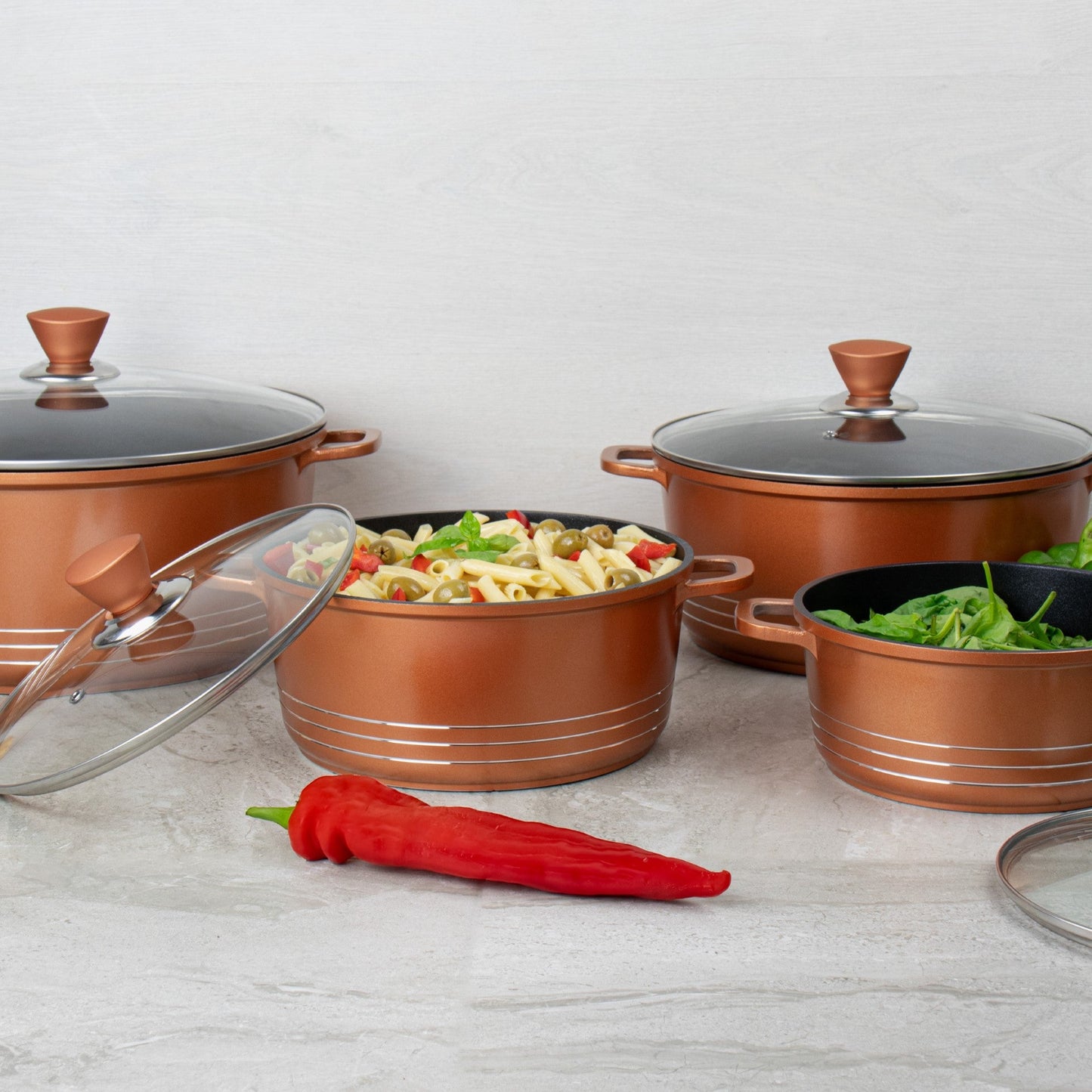 Laria Non Stick Die Cast Stockpot Pan Set 4pcs Copper 10879 A  (Big Parcel Rate)