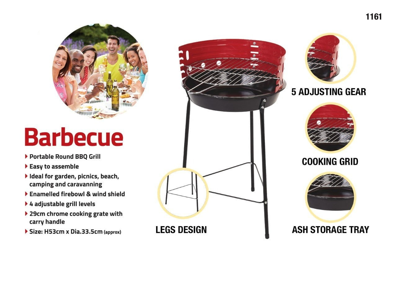 Portable Round BBQ Grill 14" with 4 Adjustable Grilling Levels 1161 (Big Parcel Rate)