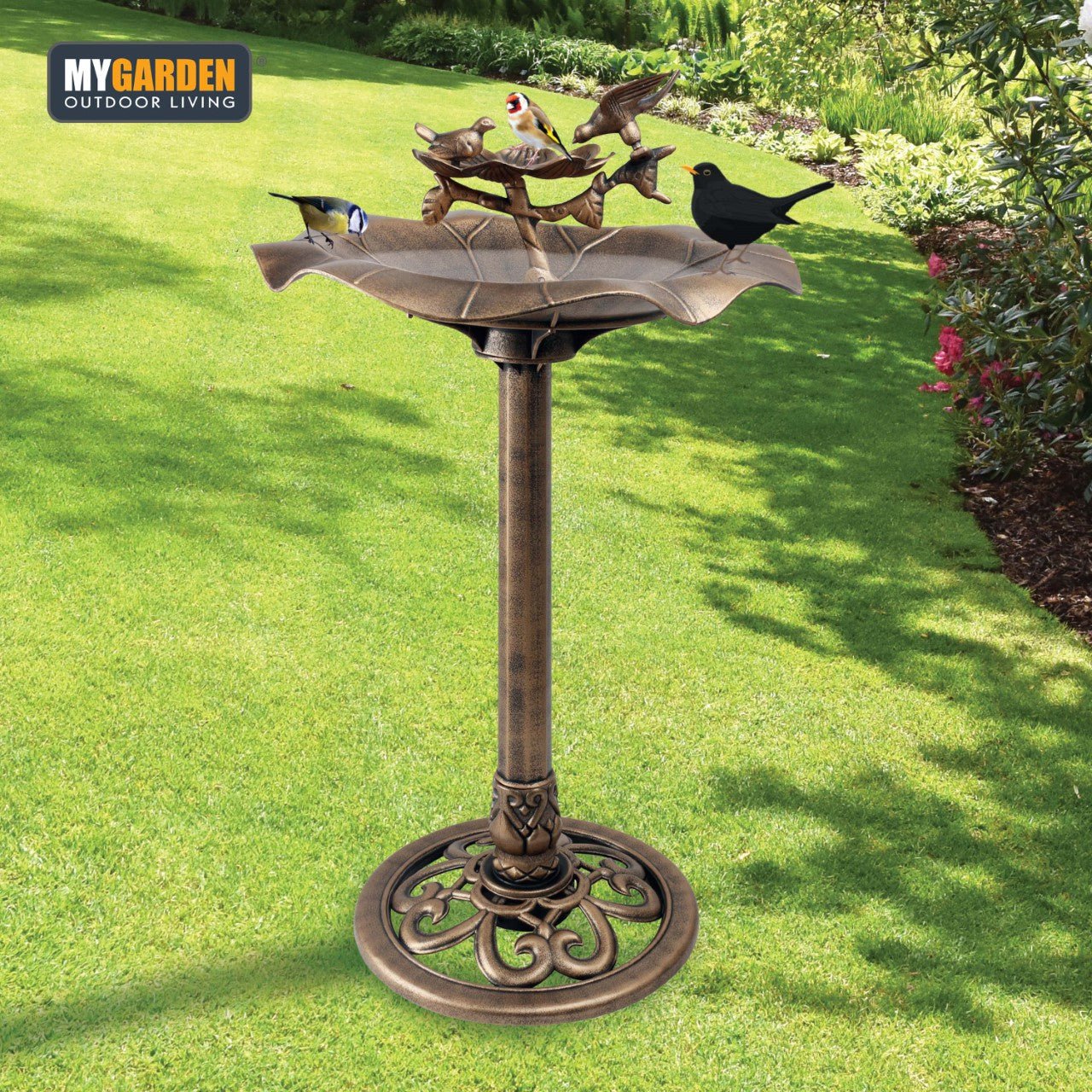 Bird Bath Bronze Effect With Bird Figurines And Feed Tray 1178 (Parcel Rate)