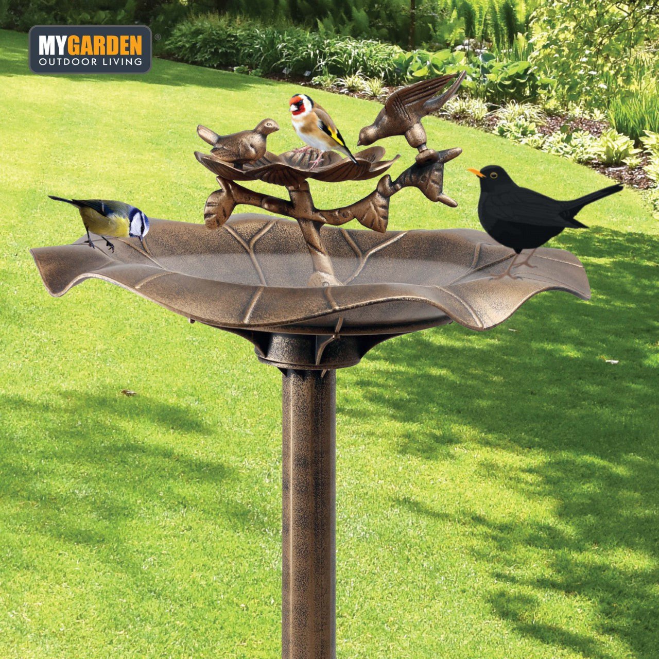 Traditional Weatherproof Bronze Effect Garden Bird Bath 1036 (Parcel Rate)