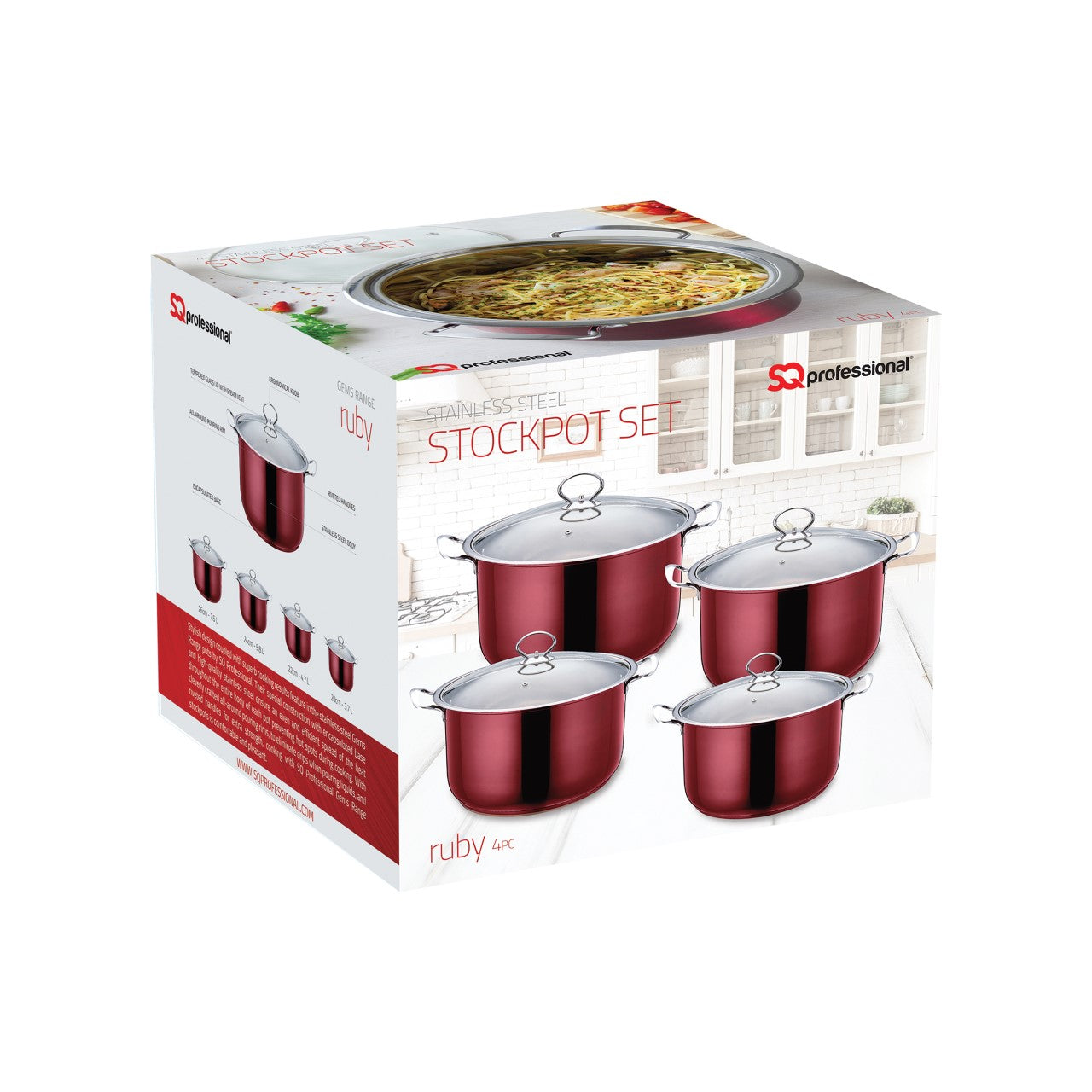 SQ Professional Gems Stainless Steel Stockpot Set of 4 Ruby 18-20-22-24cm 9577  (Big Parcel)