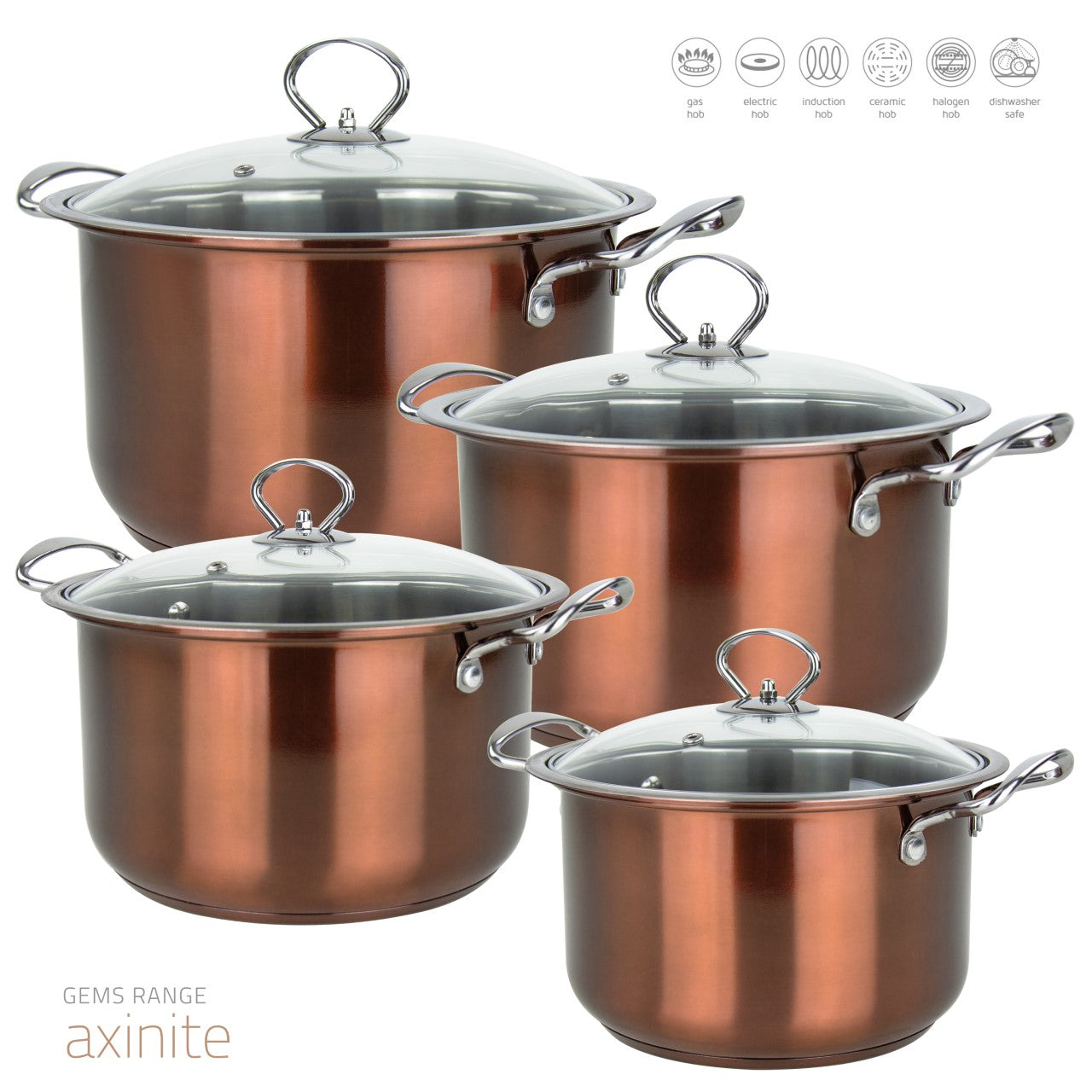 SQ Professional Gems Stainless Steel Stockpot Set of 4 Axinite 18-20-22-24cm 9583 (Big Parcel Rate)