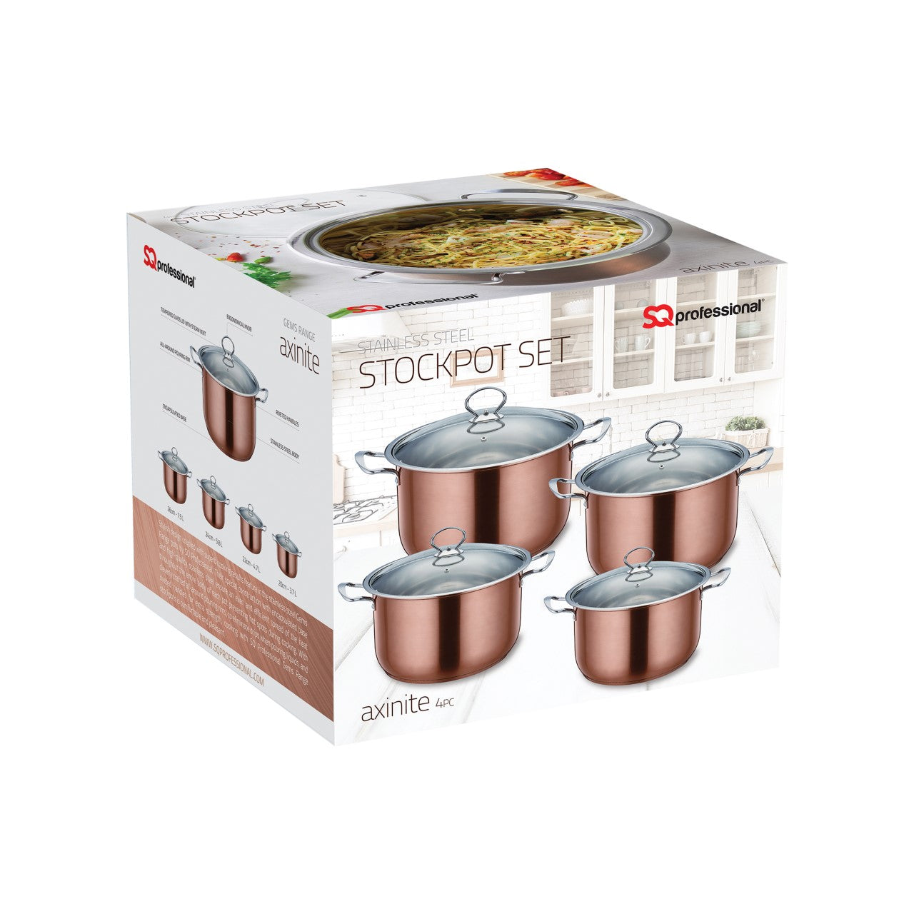 SQ Professional Gems Stainless Steel Stockpot Set of 4 Axinite 18-20-22-24cm 9583 (Big Parcel Rate)