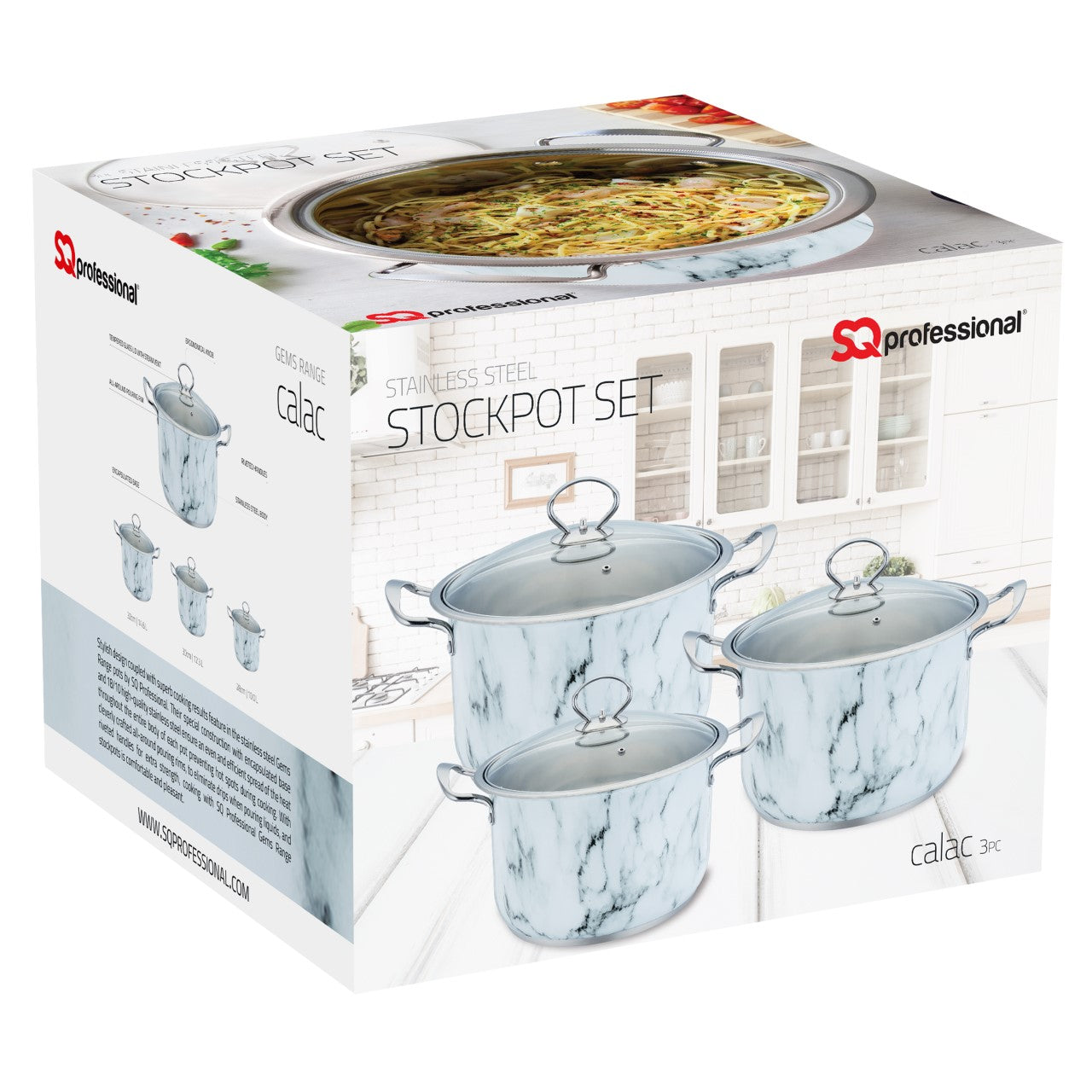 SQ Professional Gems Stainless Steel Stockpot Set of 3 Calac 26-28-30cm 9787 (Big Parcel)